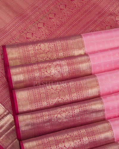 Baby Pink And Raspberry Pink Kanjivaram Silk Saree - DT269(A) - View 3