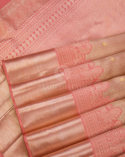 Peachy Pink Kanjivaram Silk Saree - S856 - View 5