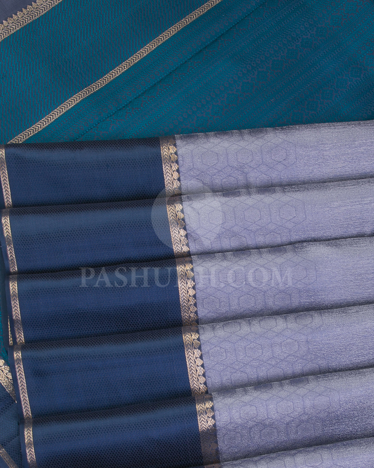 Steel Blue Kanjivaram Silk Saree - D527(B) - View 3