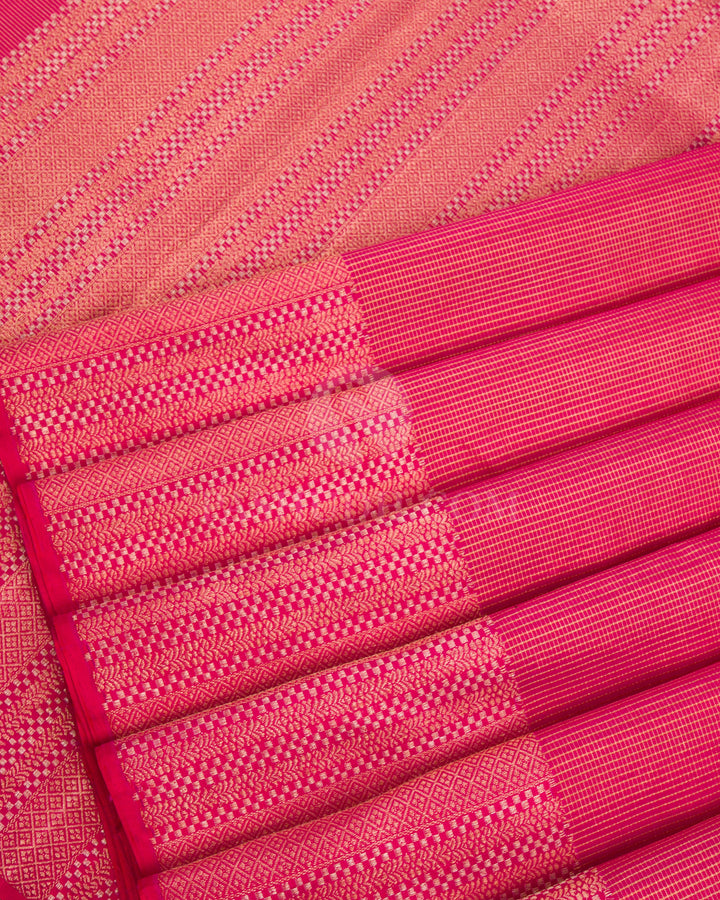 Red Shot Pink & Khaki Kanjivaram Silk Saree - S1091(B) - View 4