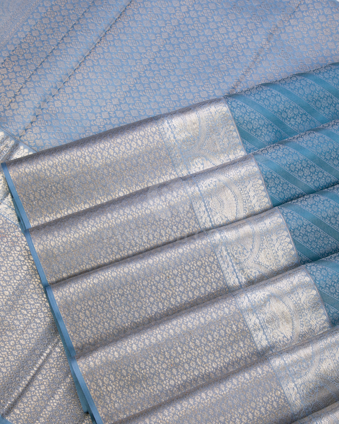 Steel Blue and Powder Blue Kanjivaram Silk Saree - DT212