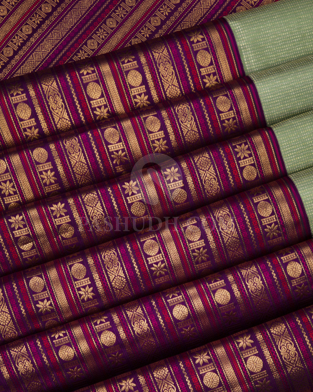 Pista Green and Violet Pure Zari Kanjivaram Silk Saree - S711 -V iew 2