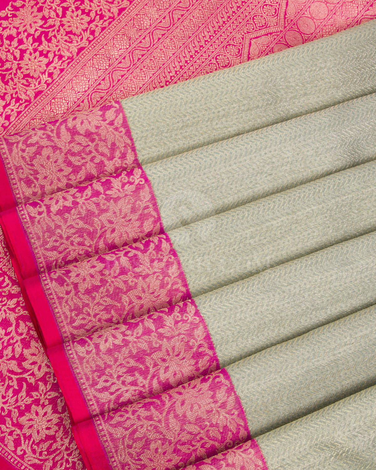 Sage Green & Rani Pink Kanjivaram Silk Saree - S1120(A) - View 4