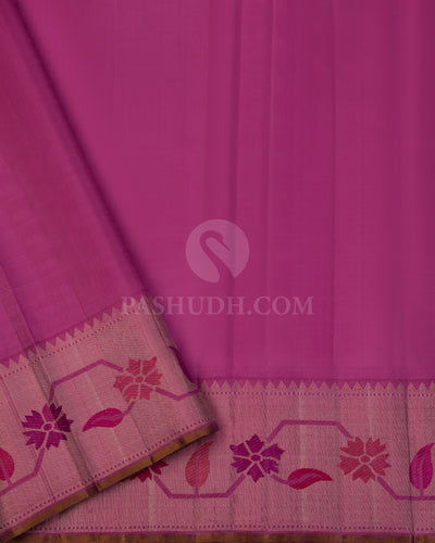 Mauve Kanjivaram Silk Saree with Paithani Border - S1000 - View 3
