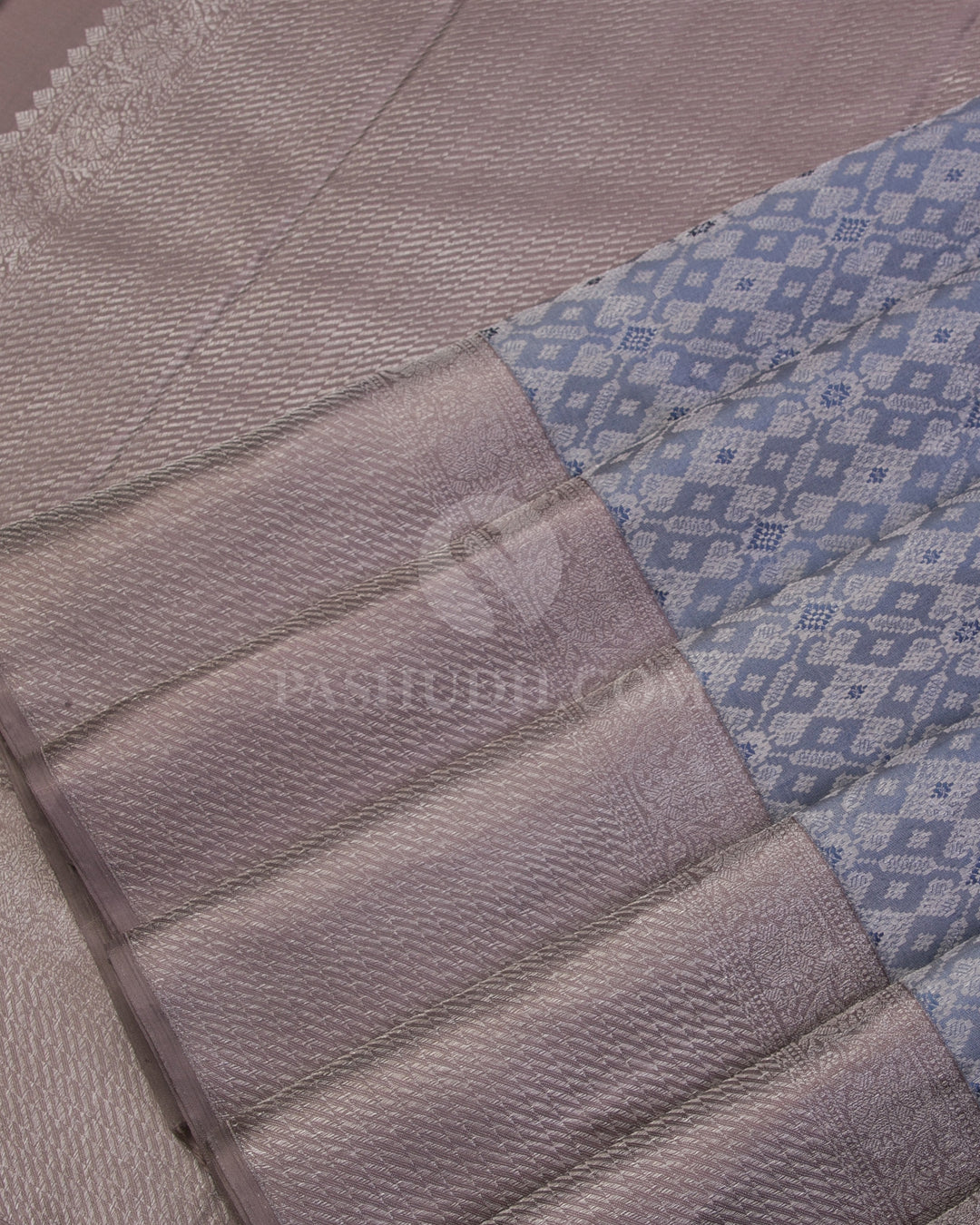 Steel Blue & Greige Kanjivaram Silk Saree - D514(A) - View 3