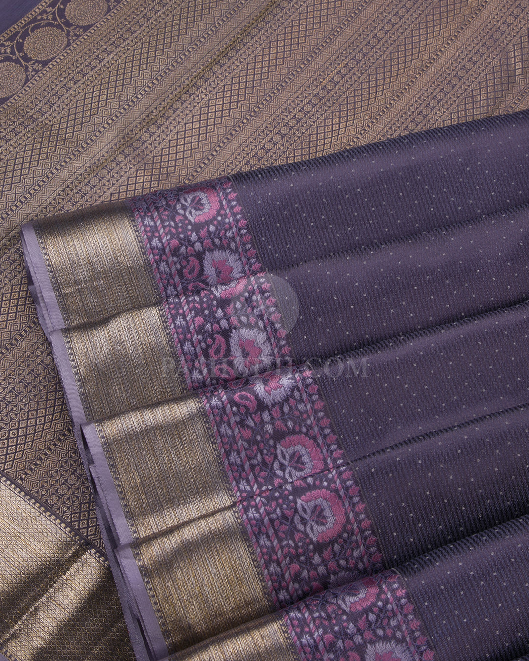 Dark Indigo and Lavender Kanjivaram Silk Saree - DT193 -View 4