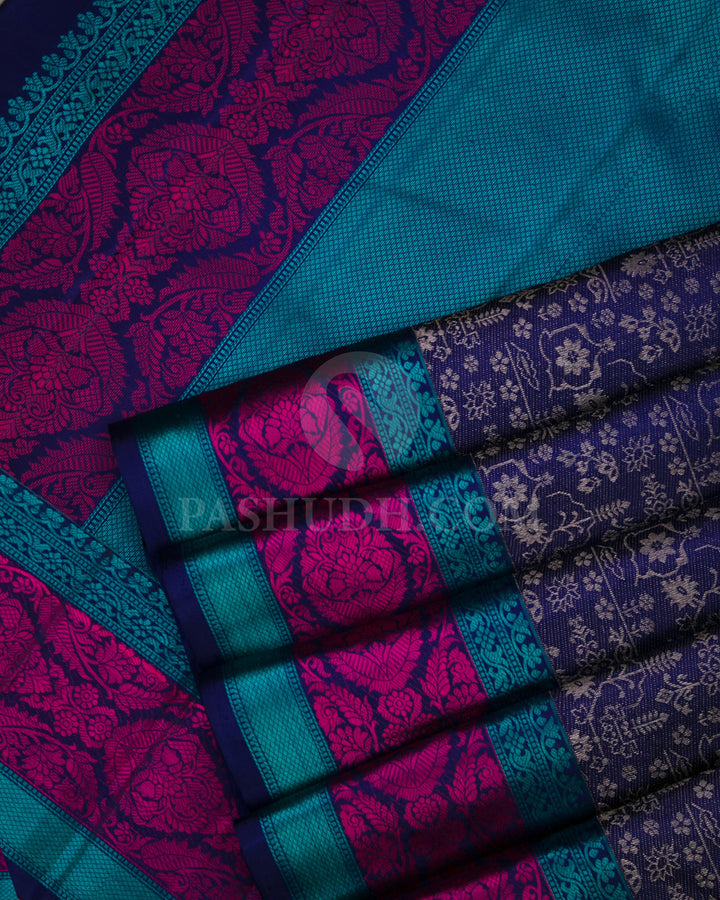Navy and Anandha Blue Kanjivaram Silk Saree - DJ193 - View 2