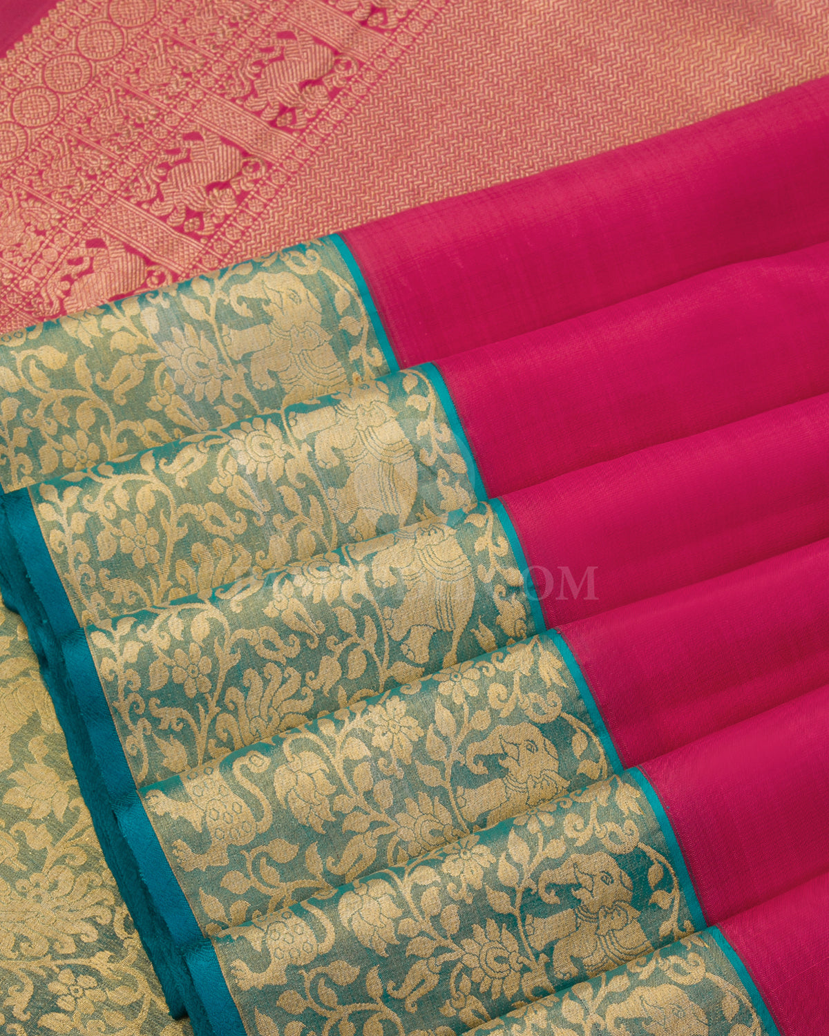 Rouge Pink & Ananda Blue Kanjivaram Silk Saree - S1036(A) - View 4
