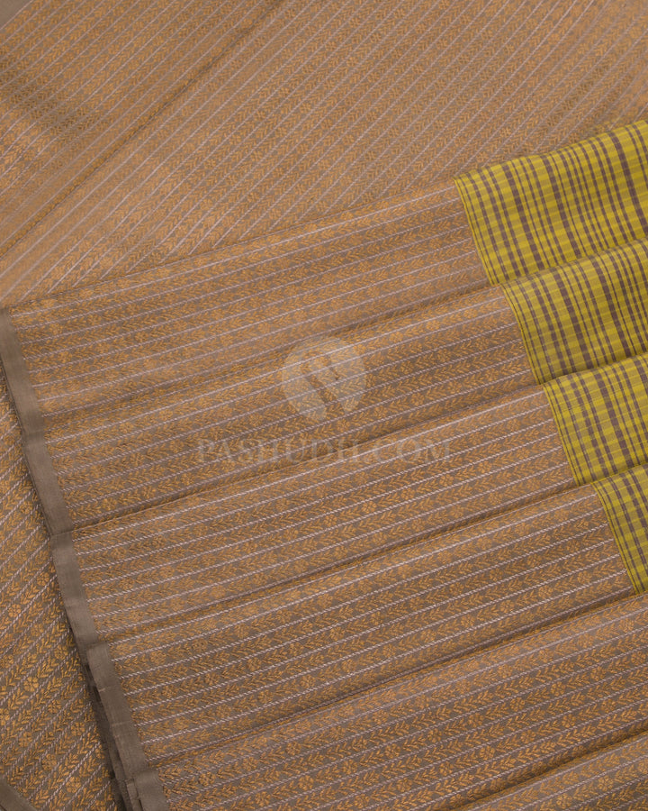 Yellow and Ash Grey Kanjivaram Silk Saree - S749 - View 5