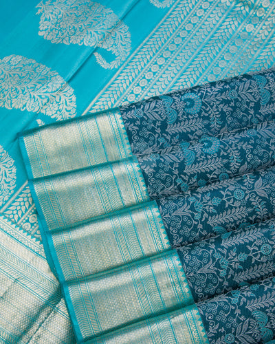 Teal Blue & Turquoise Blue Kanjivaram Silk Saree - D466