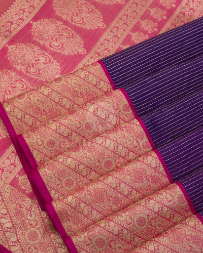 Purple & Rani Pink Kanjivaram Silk Saree - S1024(A) - View 4