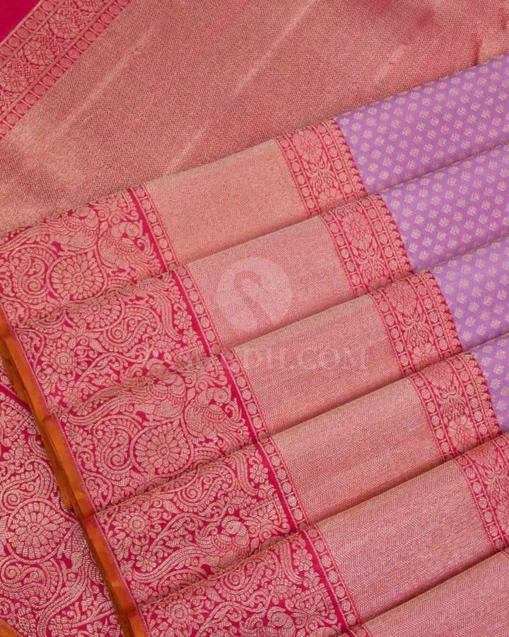 Lavender & Watermelon Pink Kanjivaram Silk Saree - S1077(A) - View 4