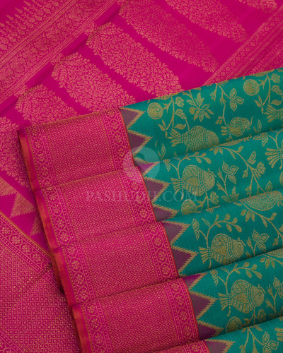 Green and Dark Pink Kanjivaram Silk Saree - S776 - View 5