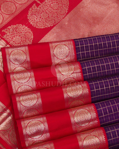Violet And Red Kanjivaram Silk Saree - S1022(B) - View 4
