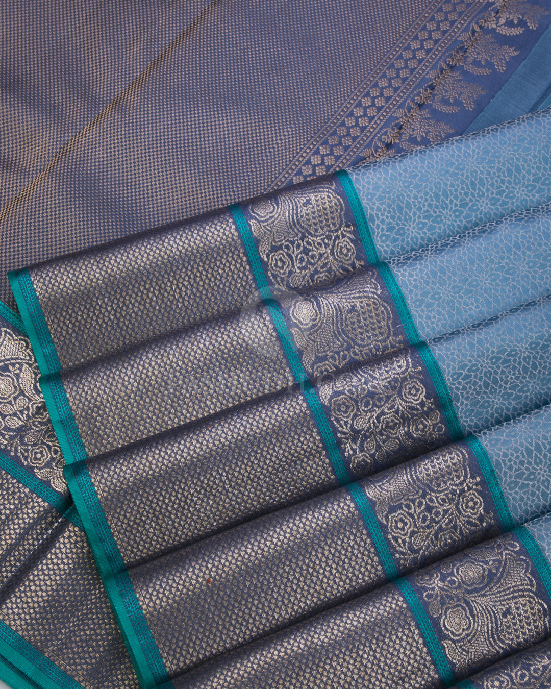Livid Blue and Dark Grey Kanjivaram Silk Saree - DT213