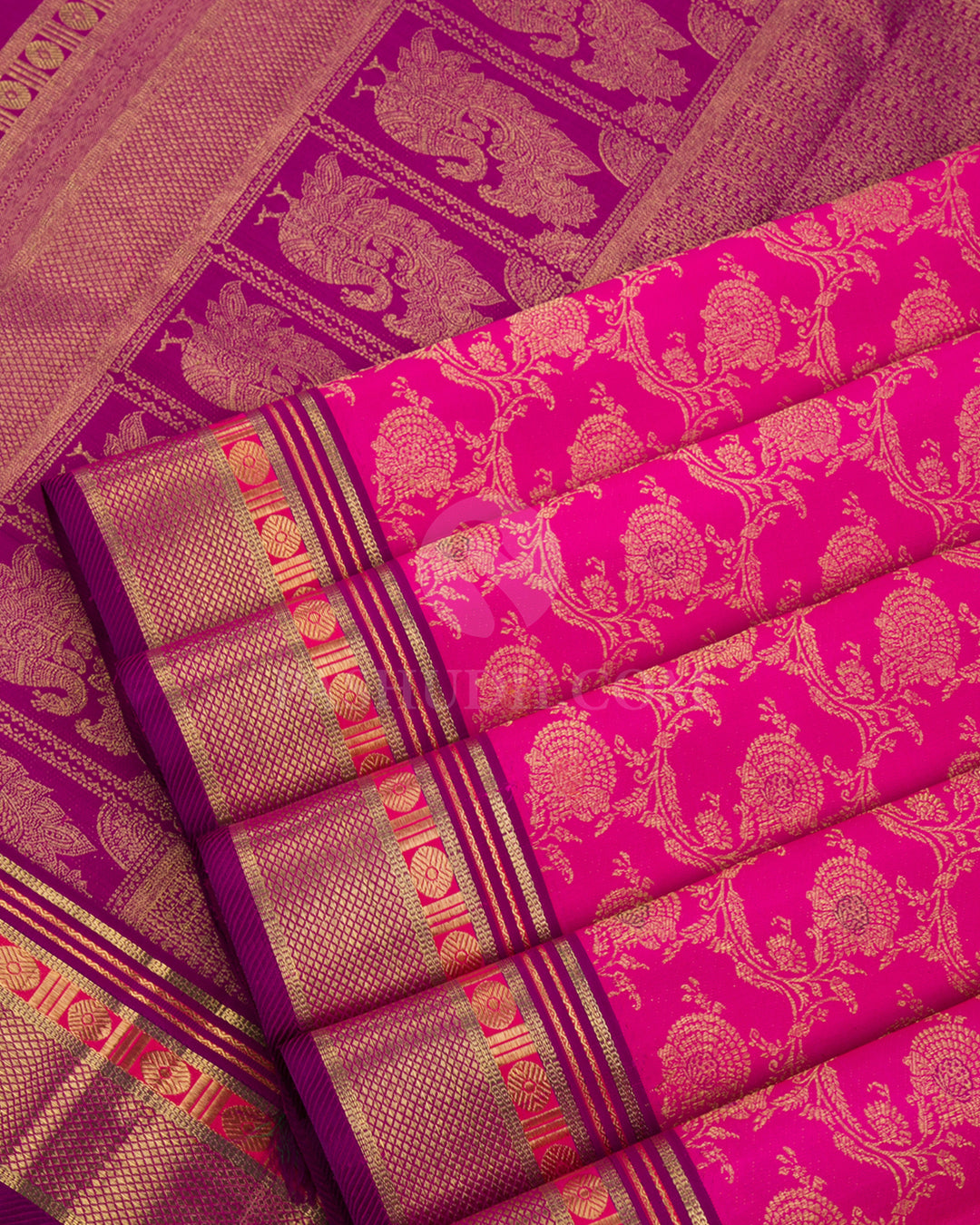 Rose Pink & Violet Pure Zari Kanjivaram Silk Saree - P149(A) - View 4