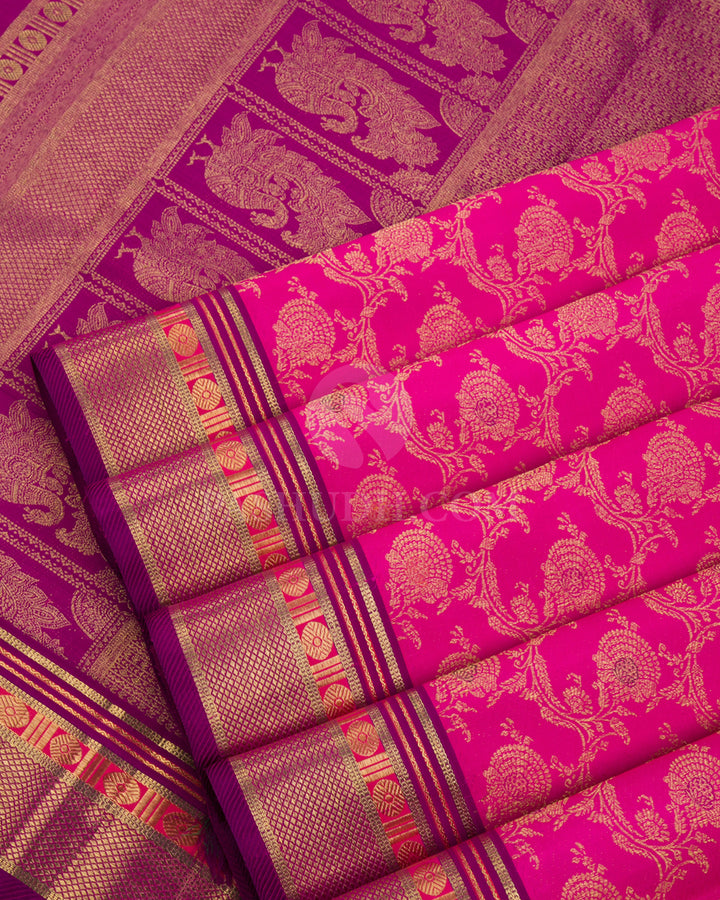 Rose Pink & Violet Pure Zari Kanjivaram Silk Saree - P149(A) - View 4