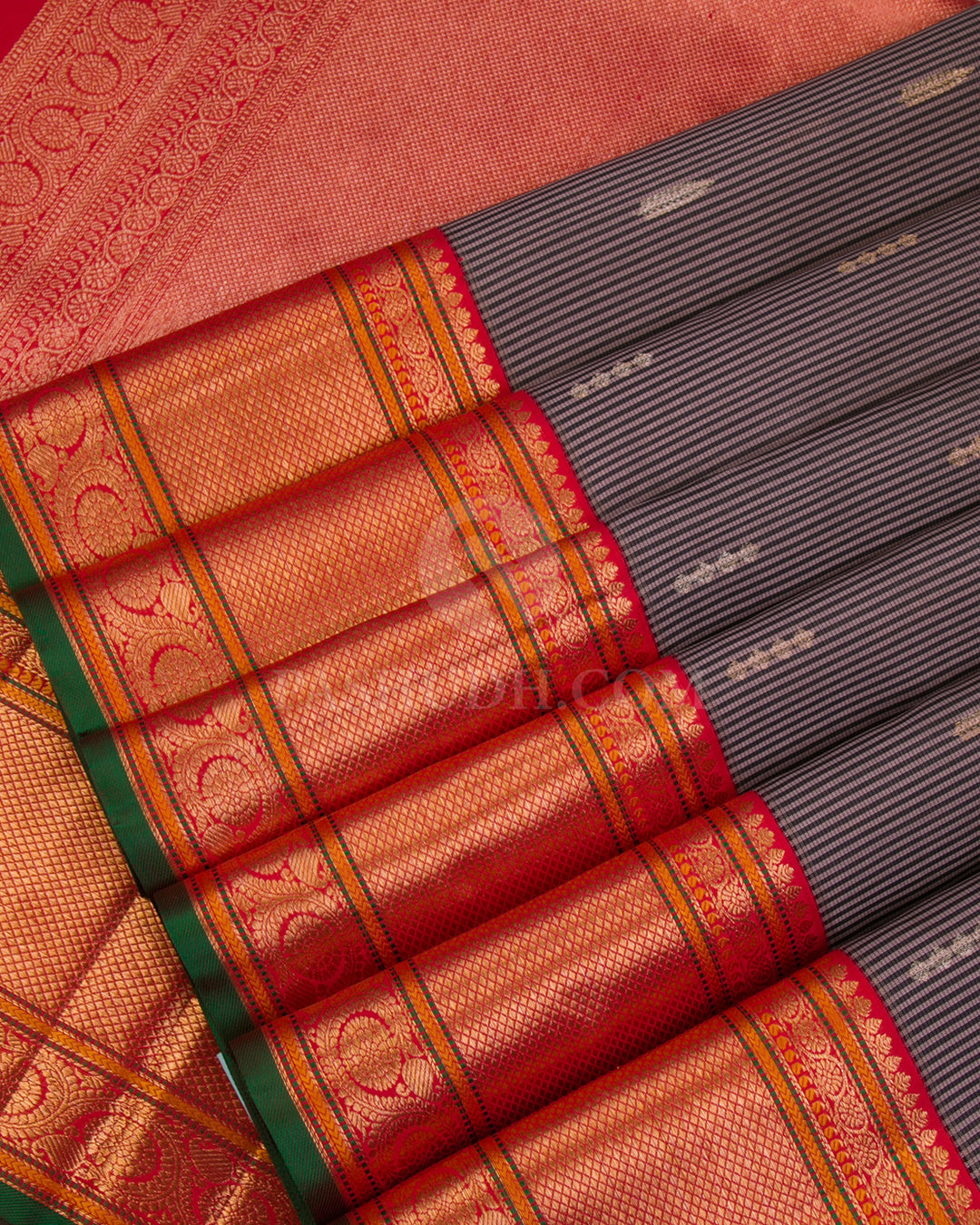 Ivory & Red Kanjivaram Silk Saree - S1085(A) - View 4