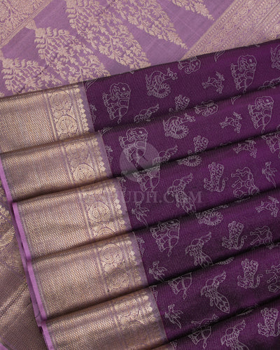 Violet & Lavender Kanjivaram Silk Saree - D531(A) - View 3