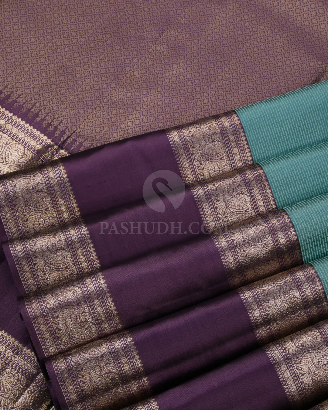 Turquoise and Grape Kanjivaram Silk Saree - D438 _View 4
