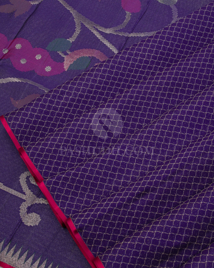 Royal Purple & Red Kanjivaram Silk Saree - DJ288(A) - View 2