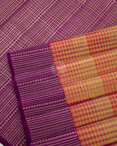Yellow, Orange and Violet  Zari Kanjivaram Silk Saree - S728