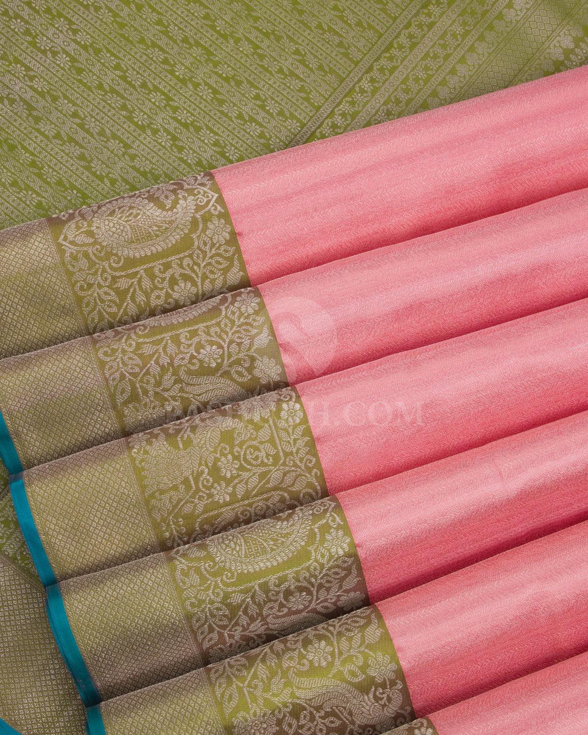 Baby Pink & Pear Green Kanjivaram Silk Saree - DT261(.B) - View 4