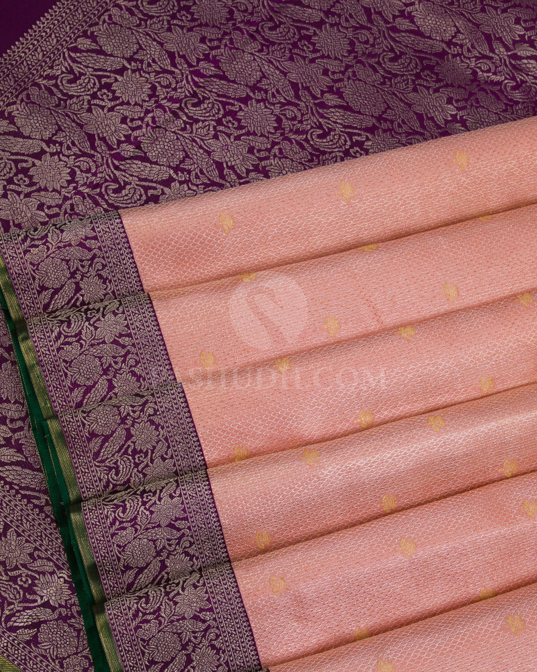 Peachy Pink & Violet Pure Zari Kanjivaram Silk Saree - P140(A) - View 5