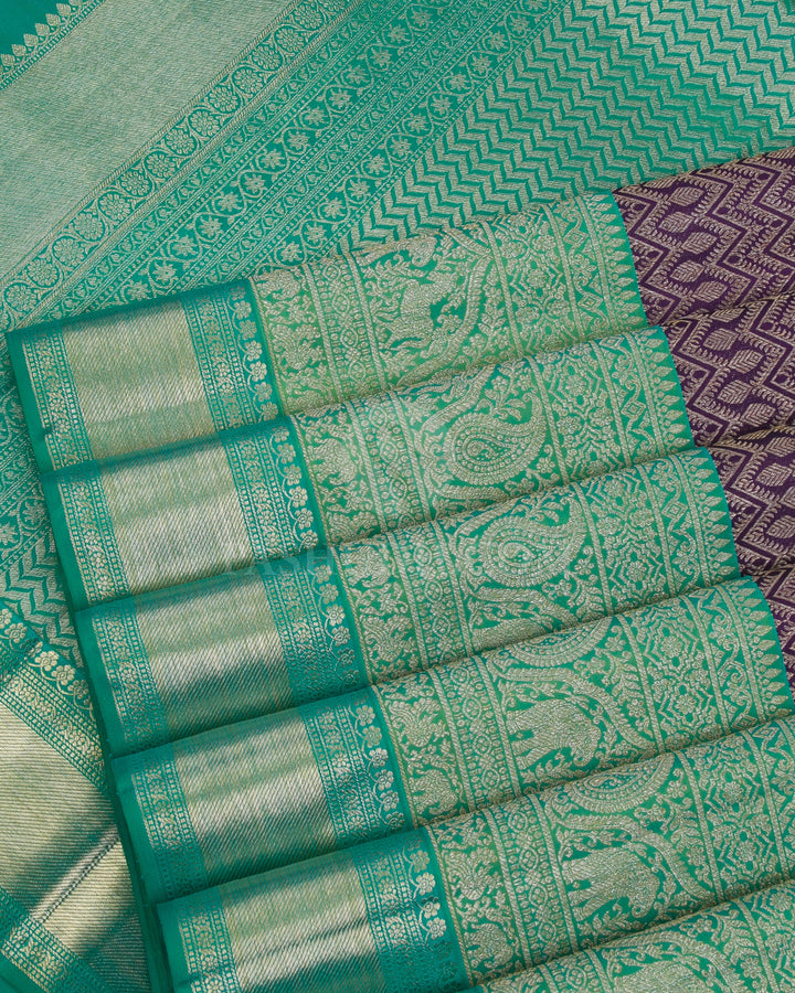 Heather Purple And Sea Green Kanjivaram Silk Saree - S1145(A) - View 4