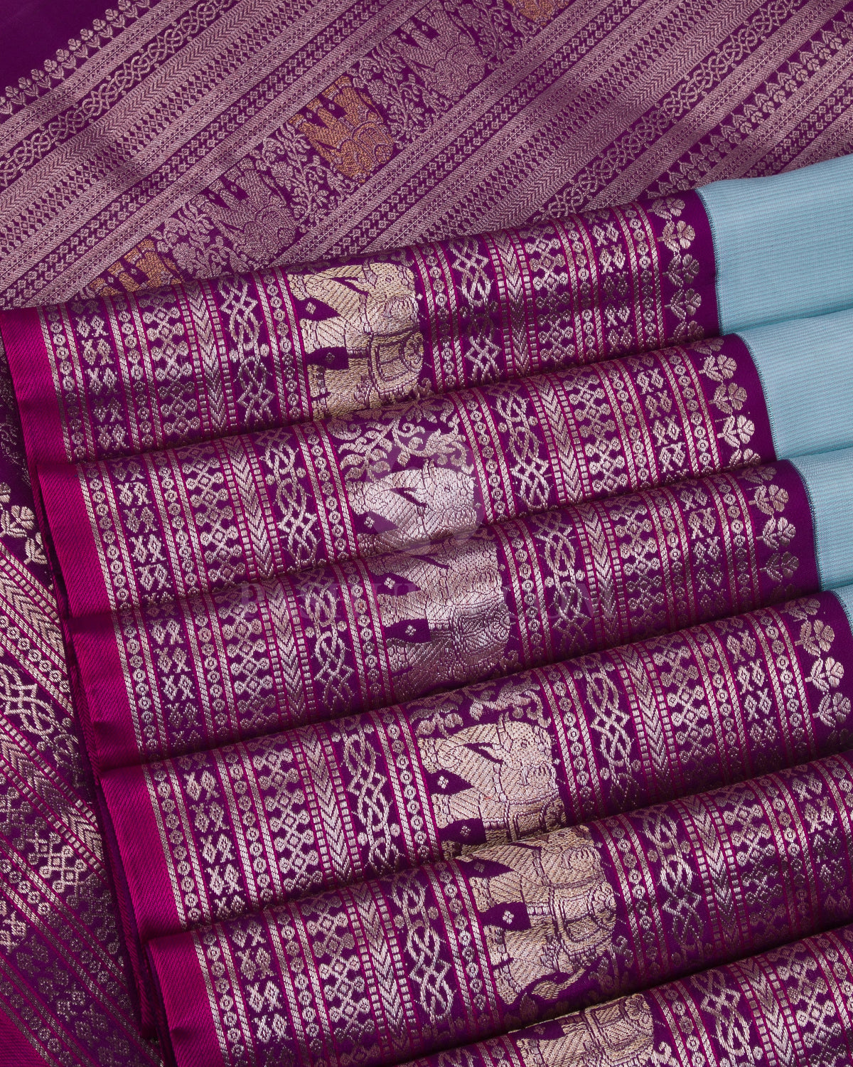 Light Blue And Violet Kanjivaram Silk Saree - S1142(A) - View 3