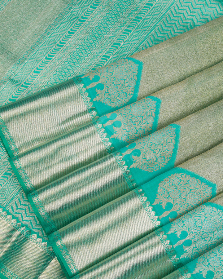 Aqua Blue Organza Kanjivaram silk Saree - S1096(A) - View 4