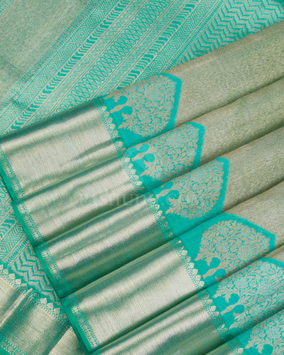 Aqua Blue Organza Kanjivaram silk Saree - S1096(A) - View 4