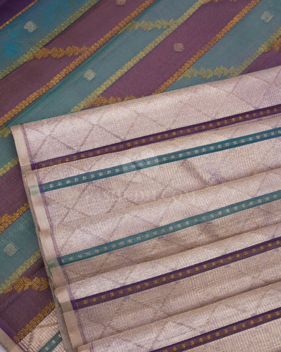 Light Lavender & Khaki Organza Kanjivaram Silk Saree - S747 - View 2