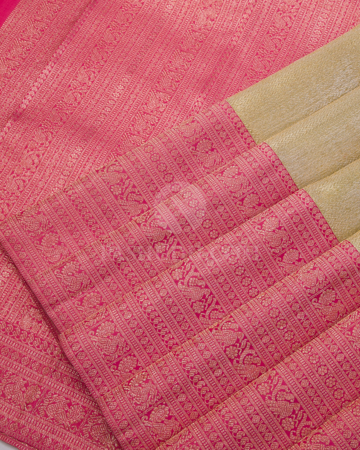 Gold & Mulberry Pink Organza Kanjivaram Silk Saree - S1038(A) - View 4