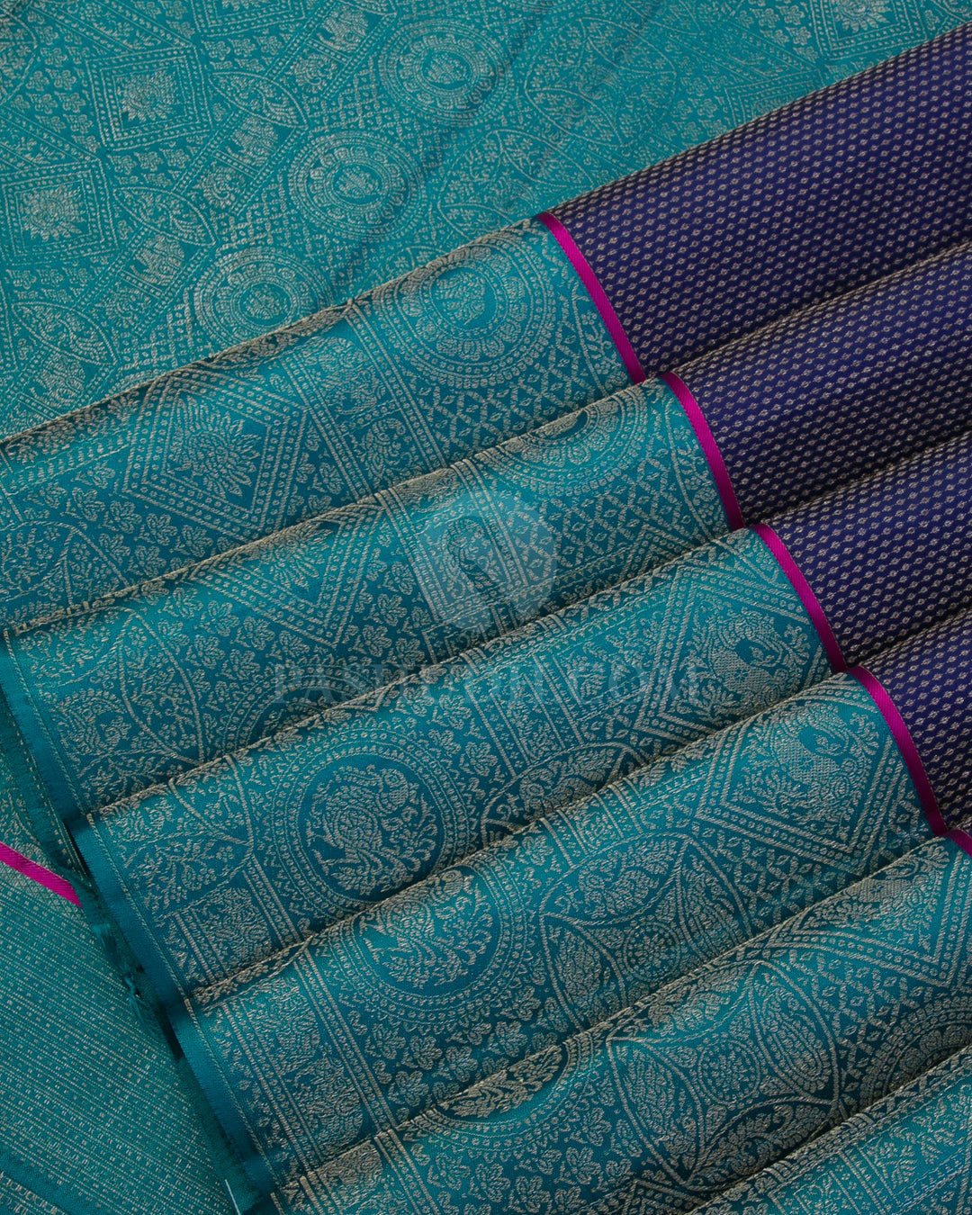 Royal Blue & Anandha Blue Kanjivaram Silk Saree - DJ287(A) - View 3