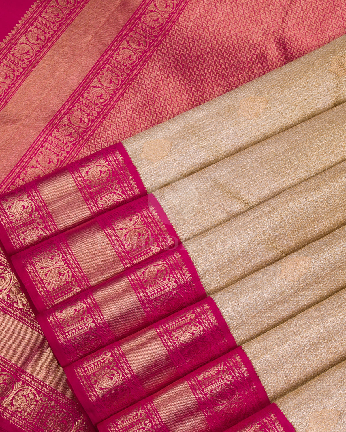 Silver and Rani Pink Kanjivaram Silk Saree - S1089(A) - View 4