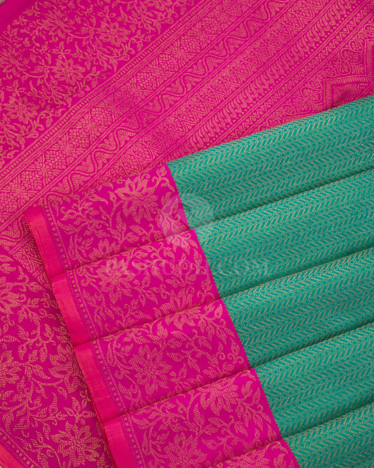 Sea Green & Pink Kanjivaram Silk Saree - S900 - View 5