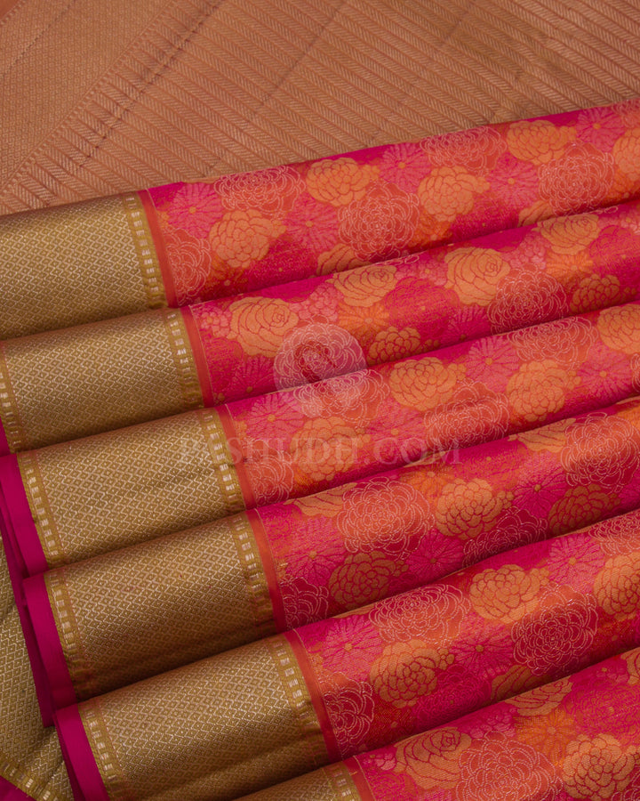 Orange & Beige Kanjivaram Silk Saree - DJ279(C) - View 3