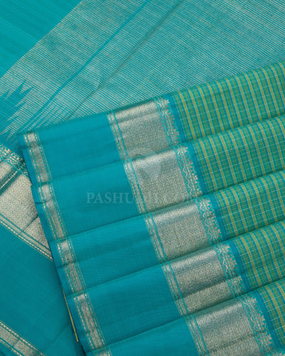 Light Green and Ananda Blue Kanjivaram Silk Saree - S788 -View 5