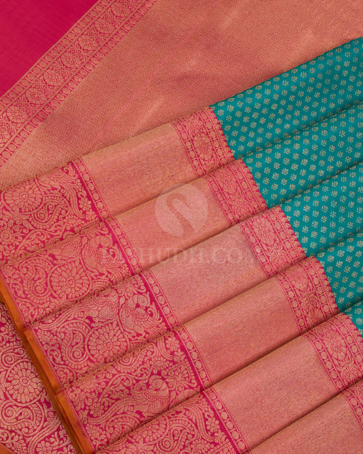 Anandha Blue & Rouge Pink Kanjivaram Silk Saree - S1077(B) - View 4