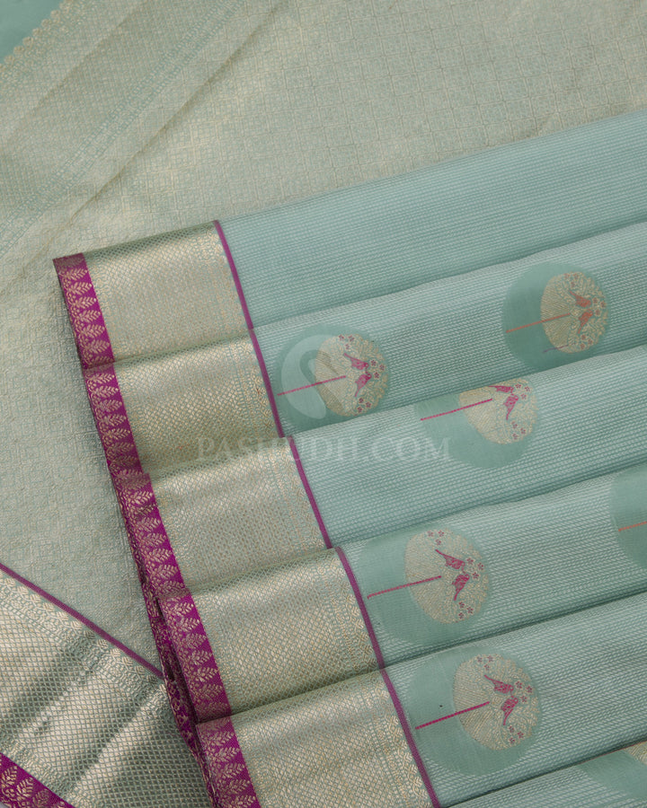 Mint Green Kanjivaram Silk Saree - S735 - View 5