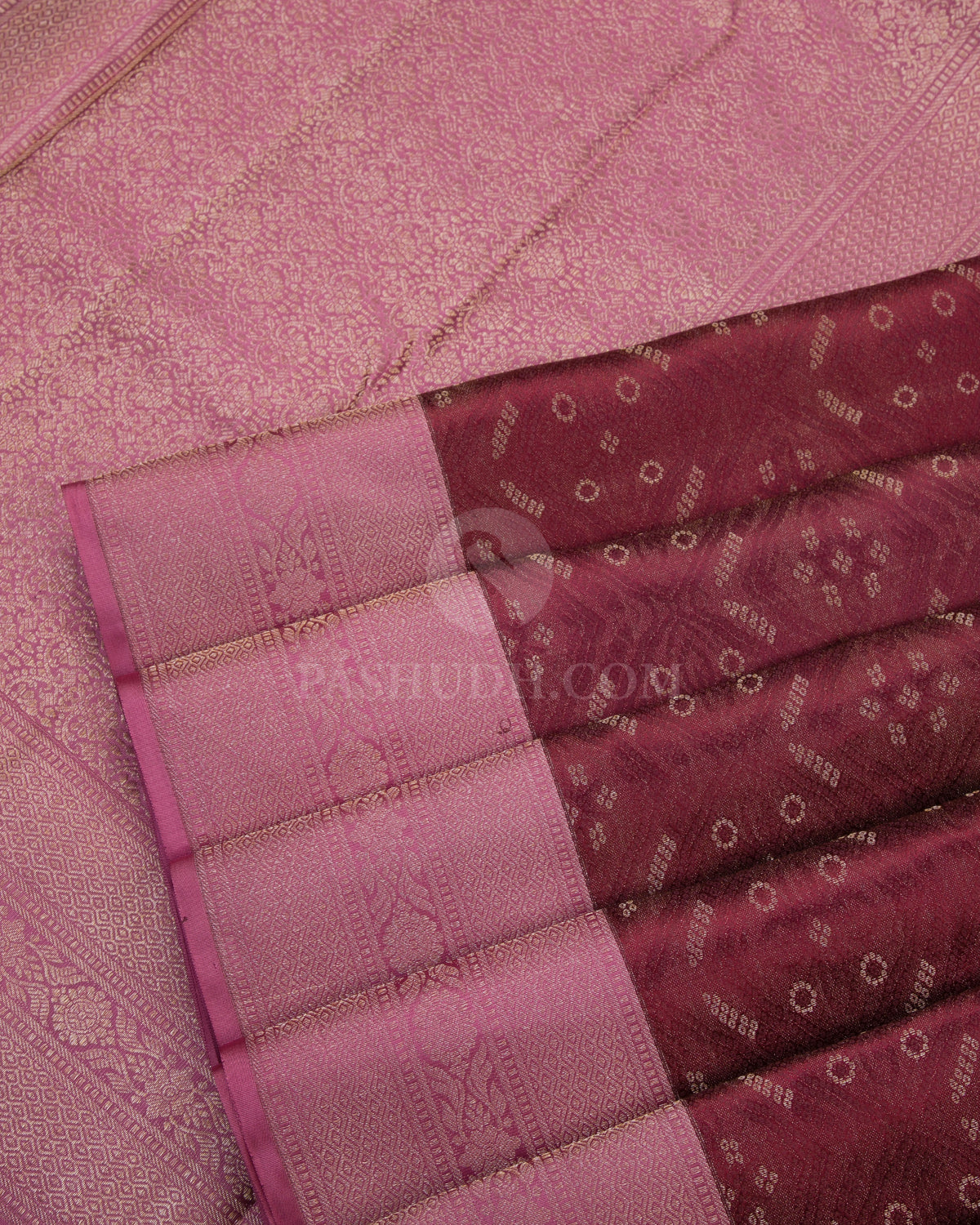 Brown and Pink Kanjivaram Silk Saree - DT197 - View 4