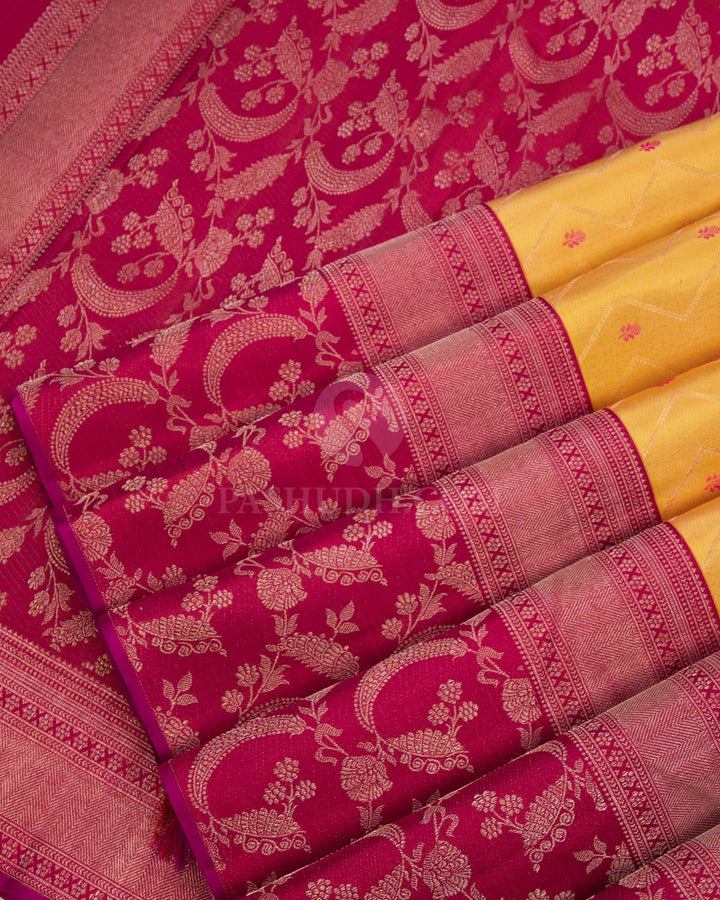 Golden Yellow & Brick Red Kanjivaram Silk Saree - DJ234