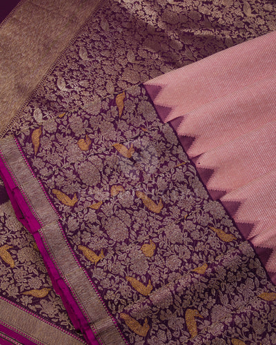 Pastel Pink & Violet Kanjivaram Silk Saree - S970 - View 4
