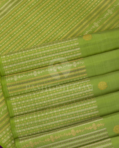 Parrot Green And Violet Kanjivaram Silk Saree - S1030(D) - View 4