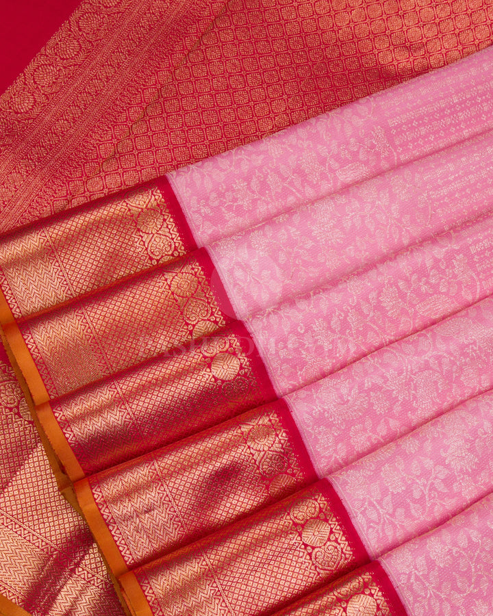 Rose Pink & Red Kanjivaram Silk Saree - S1076(A) - View 4