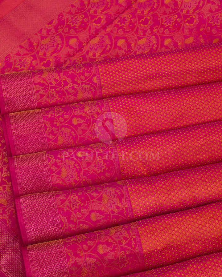Orange Shot Pink And Rani Pink Kanjivaram Silk Saree - D526(C) - View 3