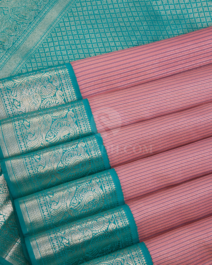 Lavender, Pink & Anandha Blue Kanjivaram Silk Saree - S1129(A) - View 4