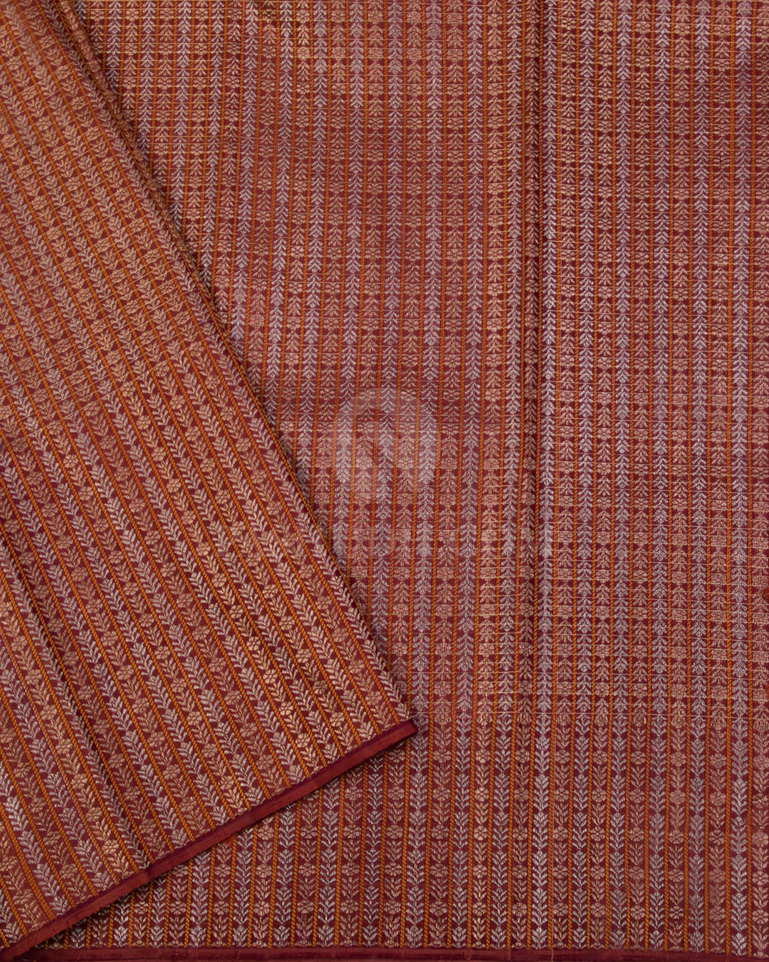 Emerald Green & Chestnut Brown Kanjivaram Silk Saree - S974 - View 3