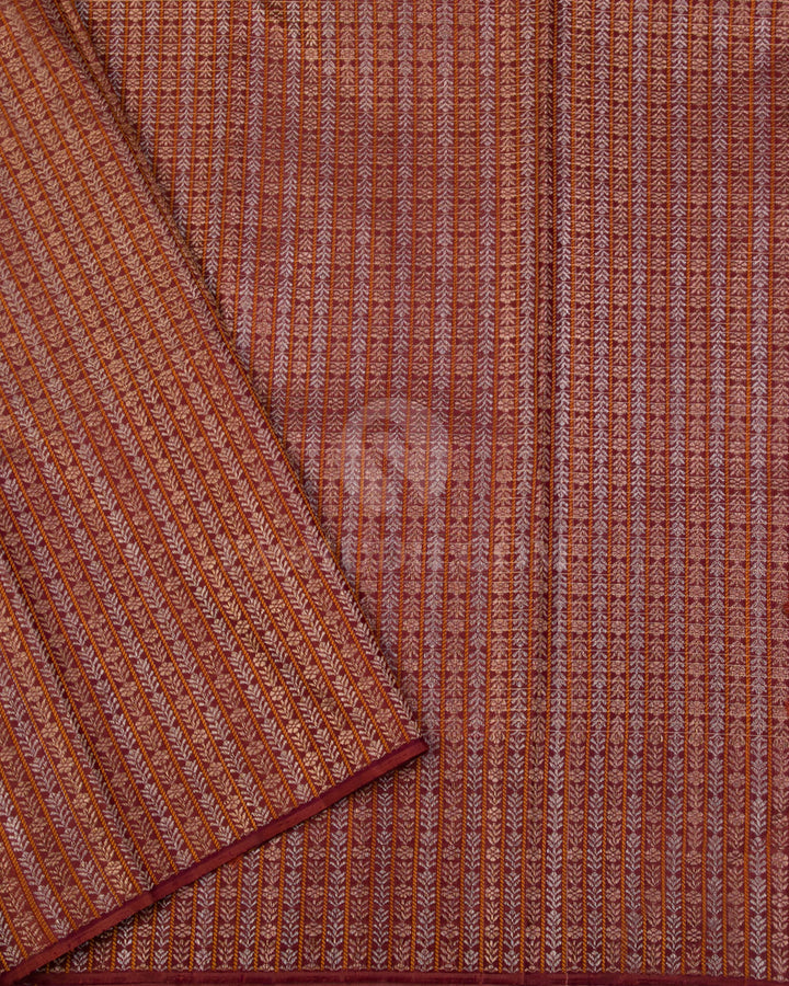 Emerald Green & Chestnut Brown Kanjivaram Silk Saree - S974 - View 3